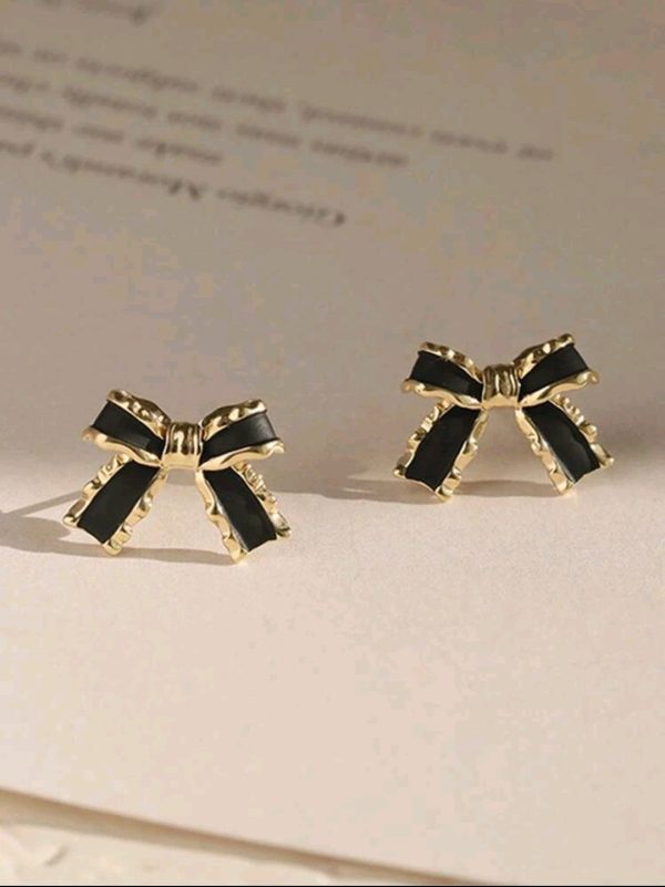 Black Bow Stud Earrings